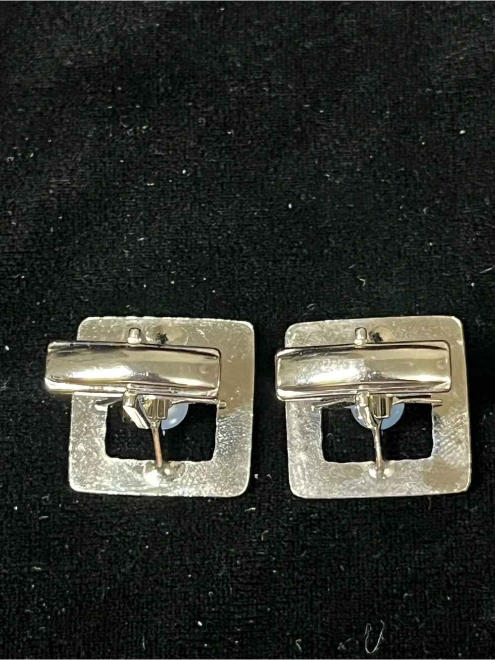 Vintage Silver Blue Moongloe Lucite Cabochon Square Cufflink and Tie Tack Set